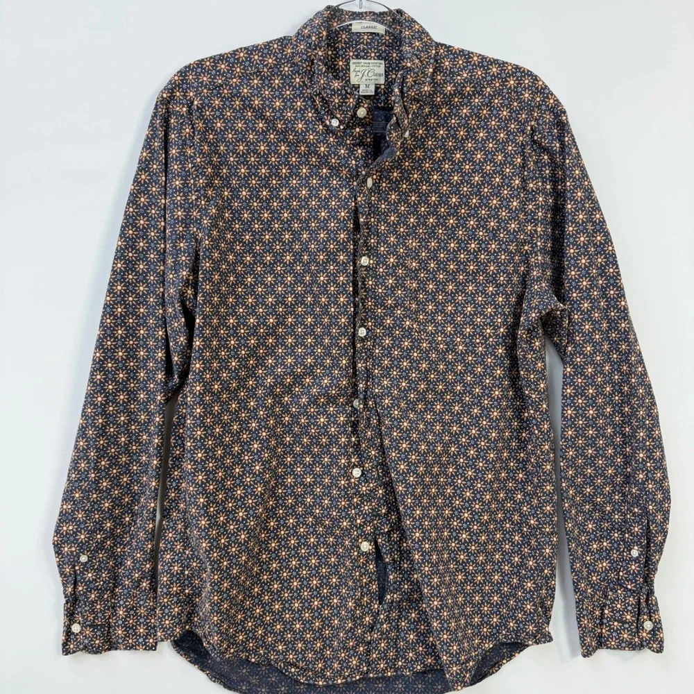 J. Crew Button Down Shirts Men Medium Navy‎ Blue Polka Dot & Floral Lot of 2